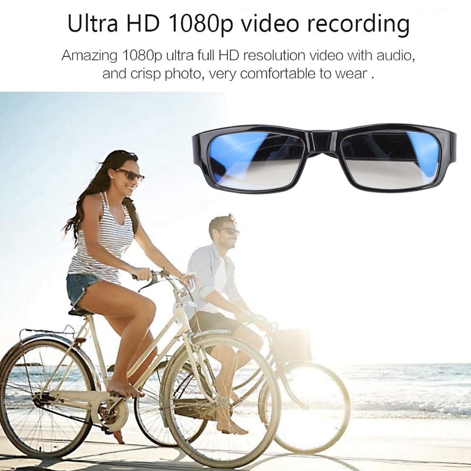 BuyWeek Kamera Brille, 1080P HD Videobrille Actionkamera Intelligente Bildstabilisierung Weitwinkelobjektiv Sport Kamerabrille First Person Perspektive für Radfahren, Outdoor-Aktivitäten