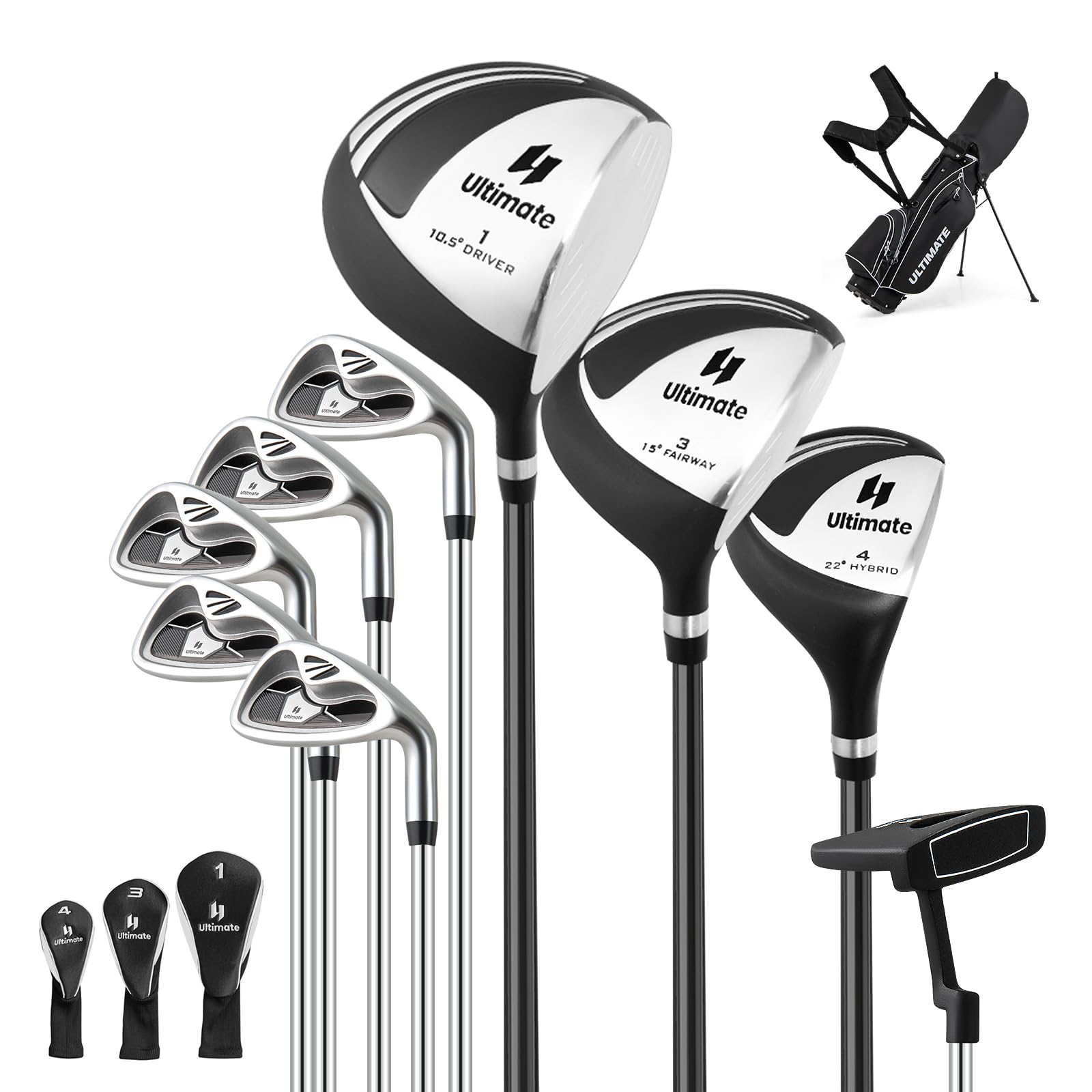 Goplus Complete Golf Club Set for Men, 9 Pieces Golf Clubs with #1 Driver, #3 Fairway, #4 Hybrid, #6 & #7 & #8 & #9 & #P Irons, Putter, Head Covers, Men's Right Handed