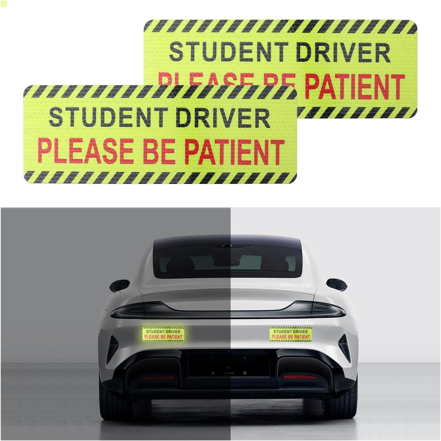 2PCS Student Driver Magnet for Car,Reflective New Driver Sticker Car Decorations for Safety Warning,Essential Please Be Patient Student Driver Magnet Car Accessories (Yellow 2)