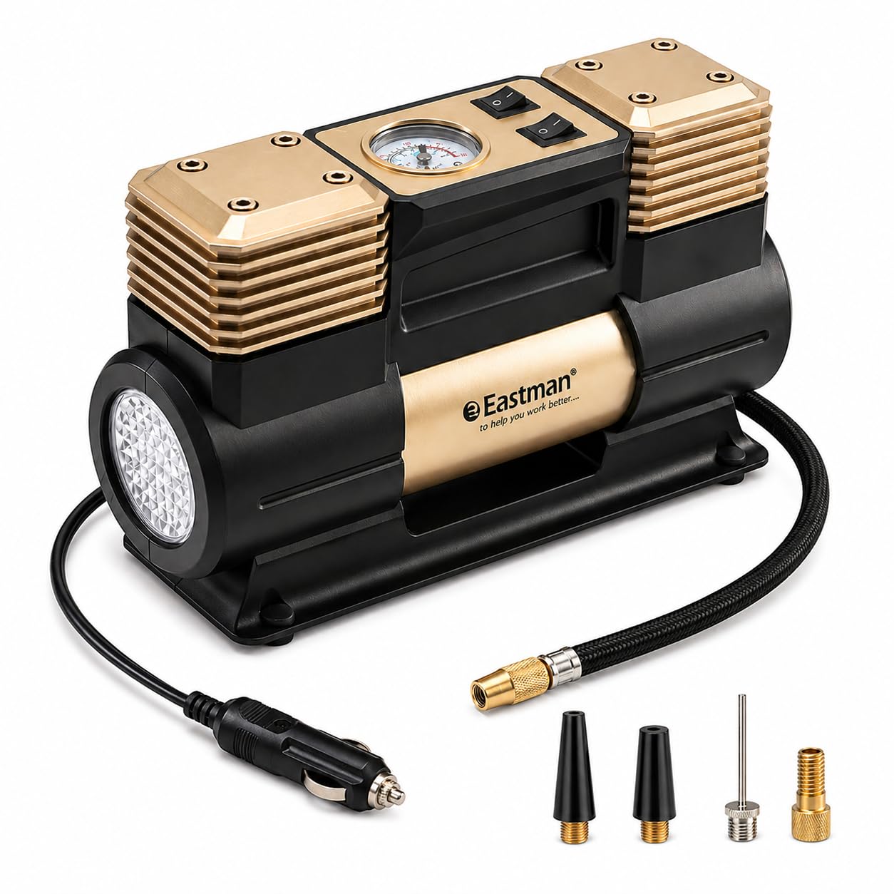 Eastman Double Piston Air Compressor - 150 psi, 12V, 15A, 60L/min portable air pump, suitable for Bikes, Bicycles or any Inflatable with LED light (EAC-60150)-image-49