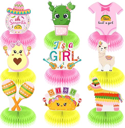 Taco Bout A Baby Decor para niña, Taco Baby Shower Centro de mesa de panal de abeja, decoraciones mexicanas de baby shower, Taco About a Baby