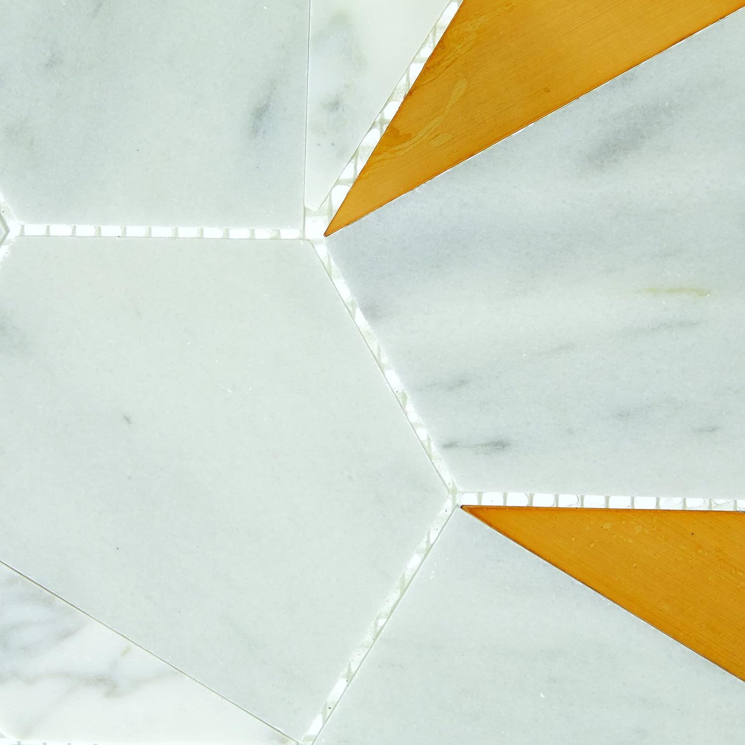 Daltile Lavaliere Natural Stone Illusionary Mosaic in Honed Alluring White with Brass (5 PC per Carton) (5.55 SQFT per Carton)