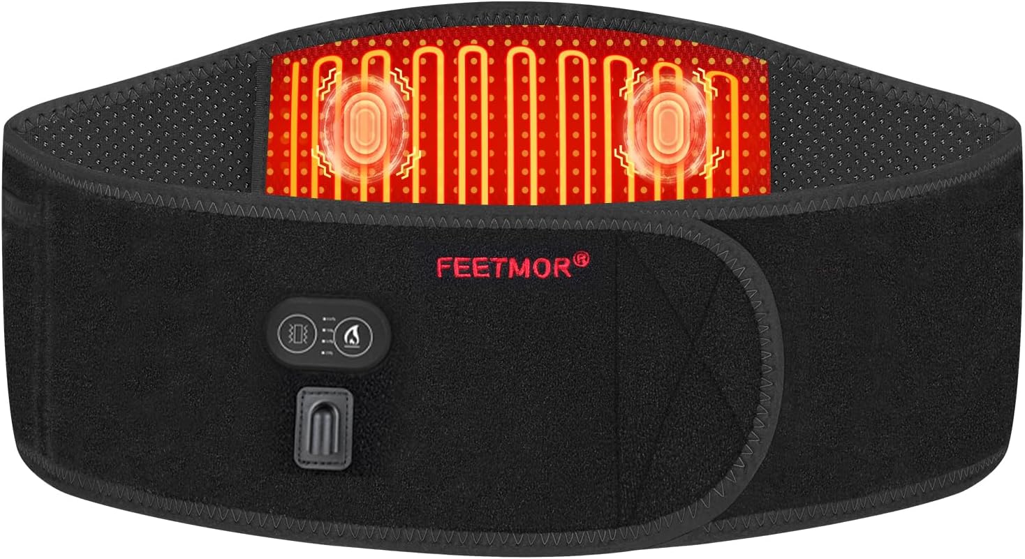 Heated Waist Belt, Cordless Heating Pad for Low Back, Electrical Heating and Massage, Rechargeable Battery Powered