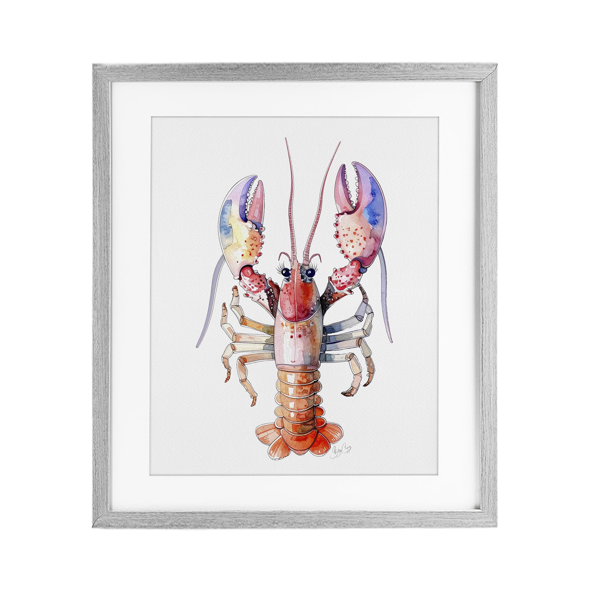 Stupell Industries 'Coral Claw Lobster', Framed Print Under Glass, Gray, 17 x 21 Inches, Easy to Hang and Sturdy, Made in USA, by Shelly Craig