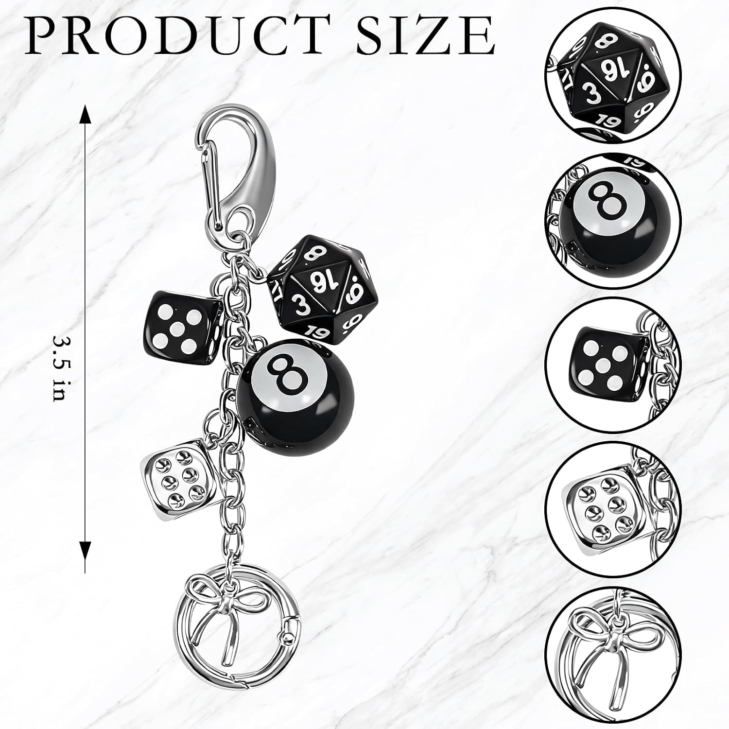 Y2K Bag Charms,8 Ball Dice Charm Handbag Accessories for Women Men image 2