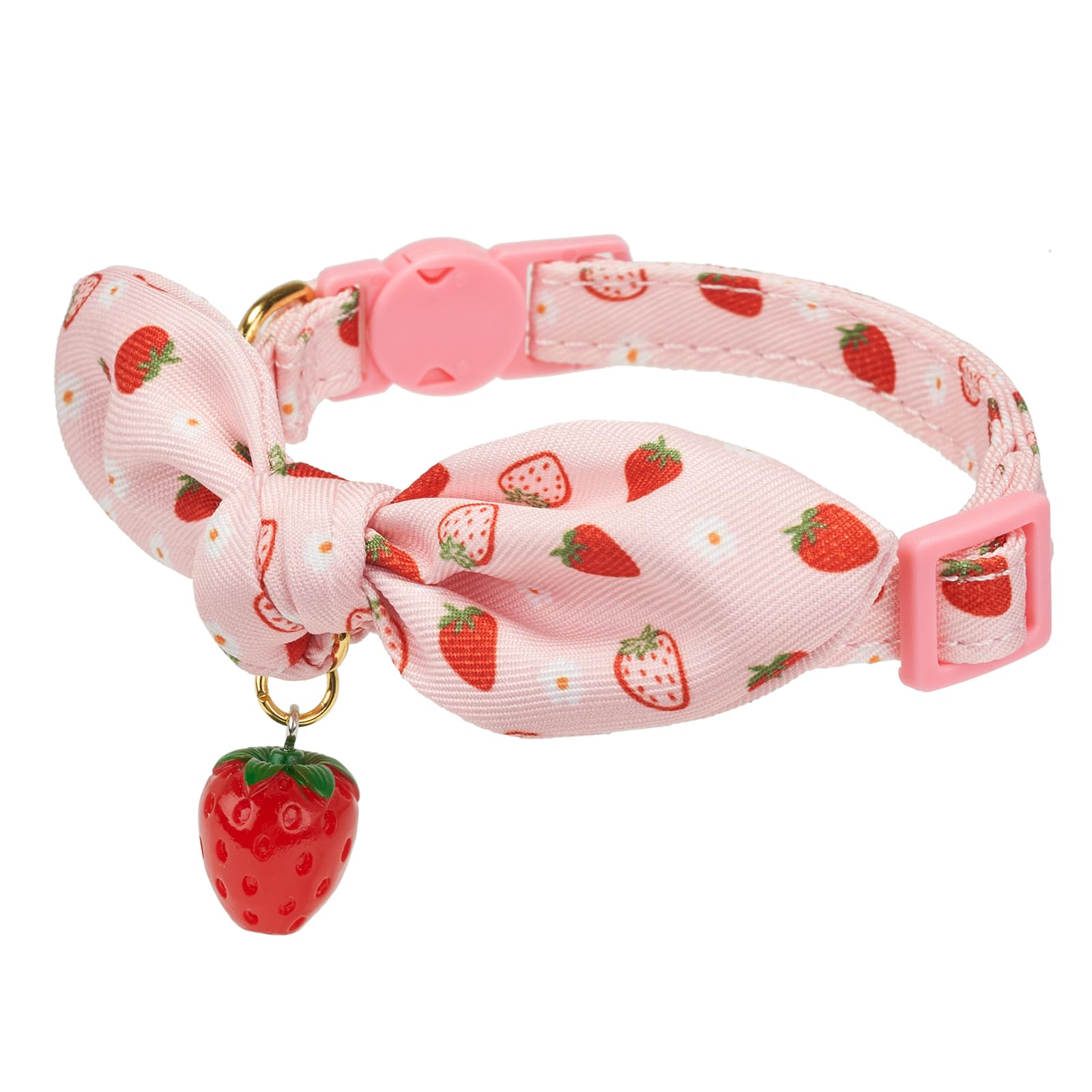 YUDOTE Soft Cotton Cat Collar with Detachable Hand-tied Bowtie,Pack of 2 Cute Feline Collars with Safety Quick Release Buckle,Bell and Charm,Pink Strawberries,Yellow Bees - Image 3