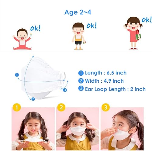 Miniatura 3 de [Paquete de 5] (Edad 2 a 4) You & I White KF94 - Mascarilla facial para niños, 4 capas de filtros premium (fabricado en Corea)