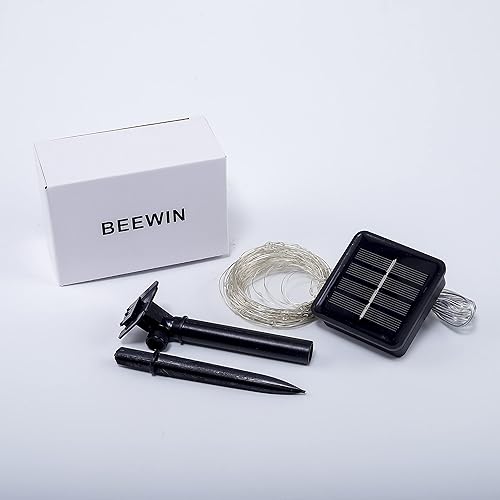 Miniatura 7 de Beewin Guirnalda de luces solares para exteriores, paquete de 2 luces solares de cobre de 33 pies, 100 l, 8 modos de luces centelleantes para
