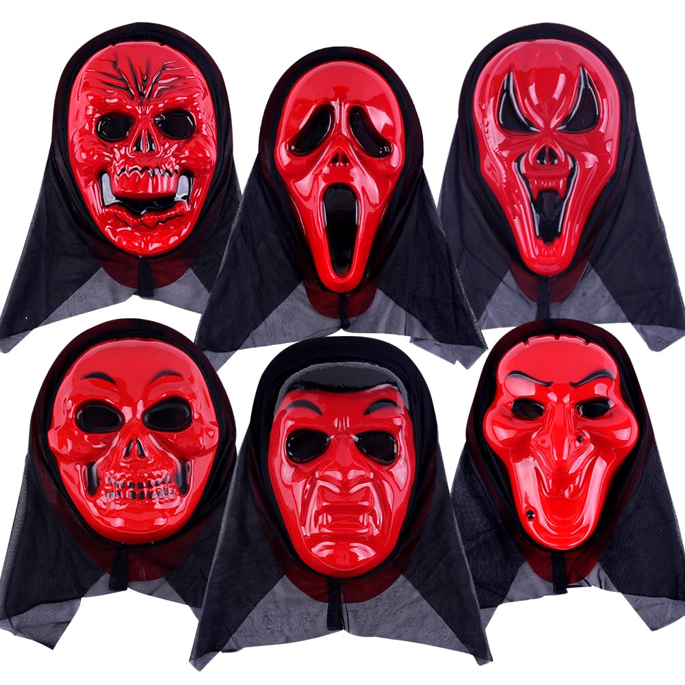 Halloween Scary Masks, 6 PCS Scream Masks for Adults/Kids, Skull Cosplay Mask, Halloween Dress Party Masquerade Scary Bar Anonymous Mask for Men Women D