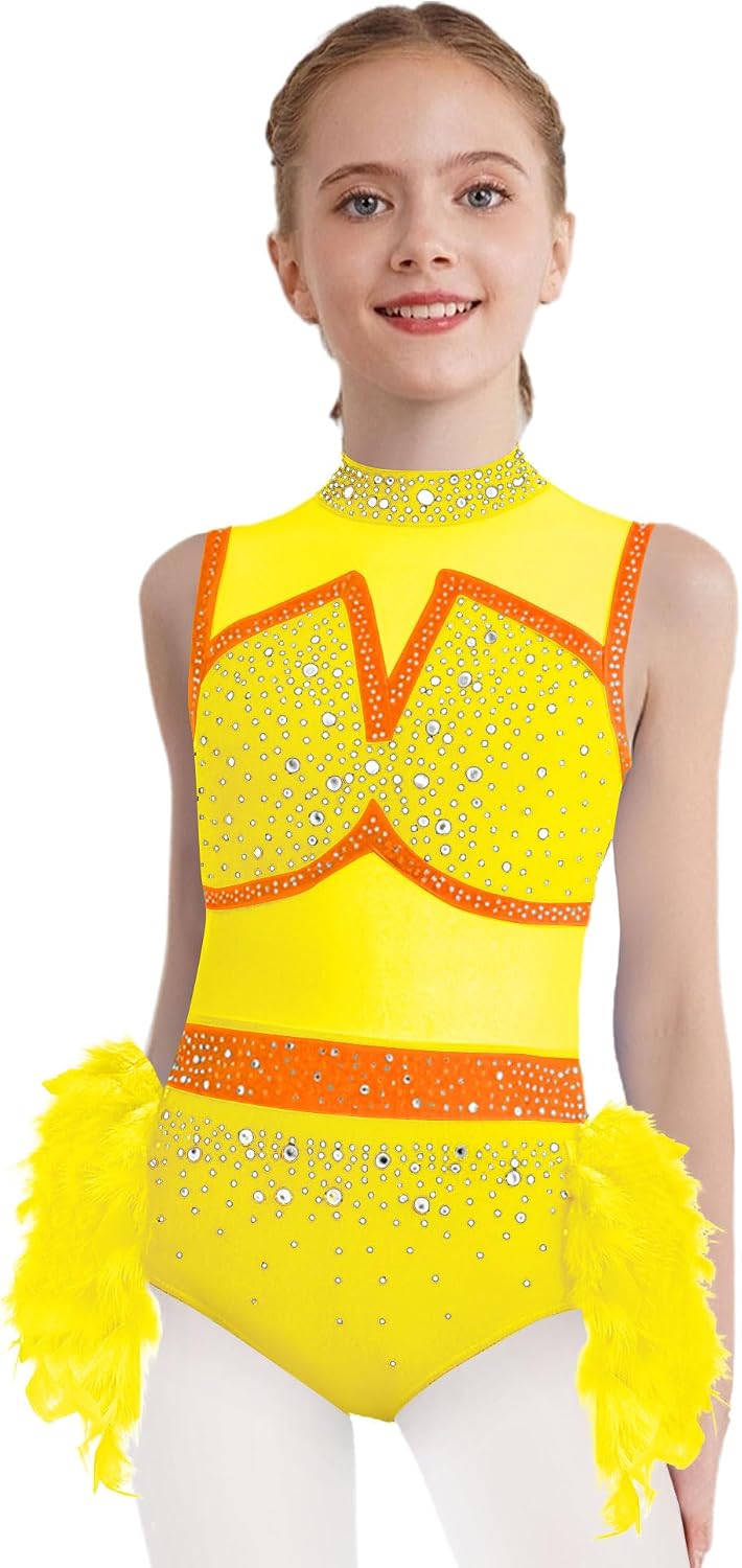 Hansber Girls Sleeveless Rhinestone for Dance Competitions Contest Gear Show Apparel Glittery Piece