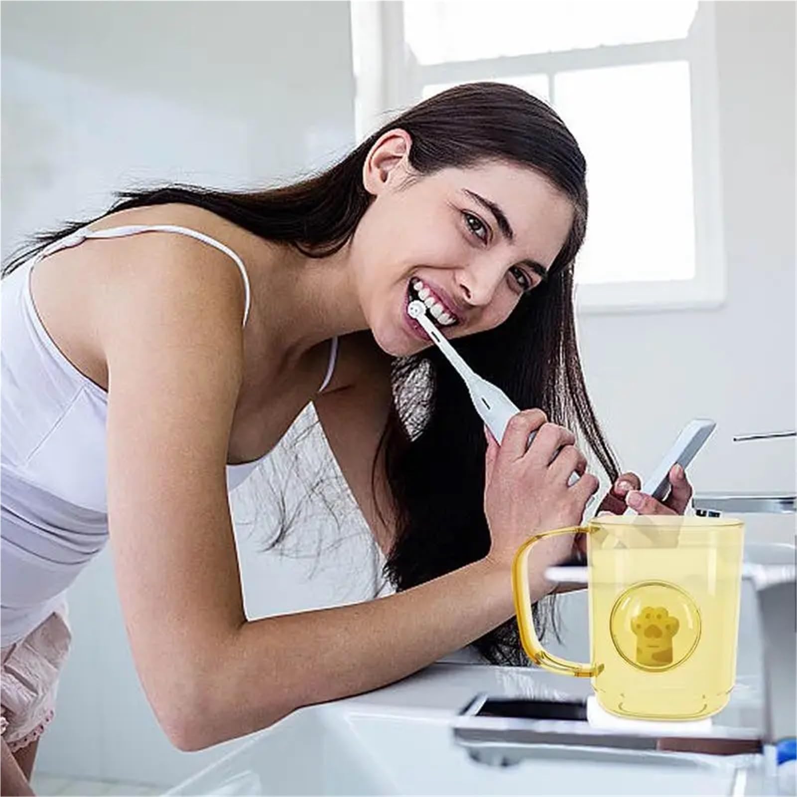 Portaspazzolino 3 pezzi tazze for collutorio riutilizzabili antiscivolo bicchiere da bagno tazza for spazzolino for risciacquo portaspazzolino(Yellow)
