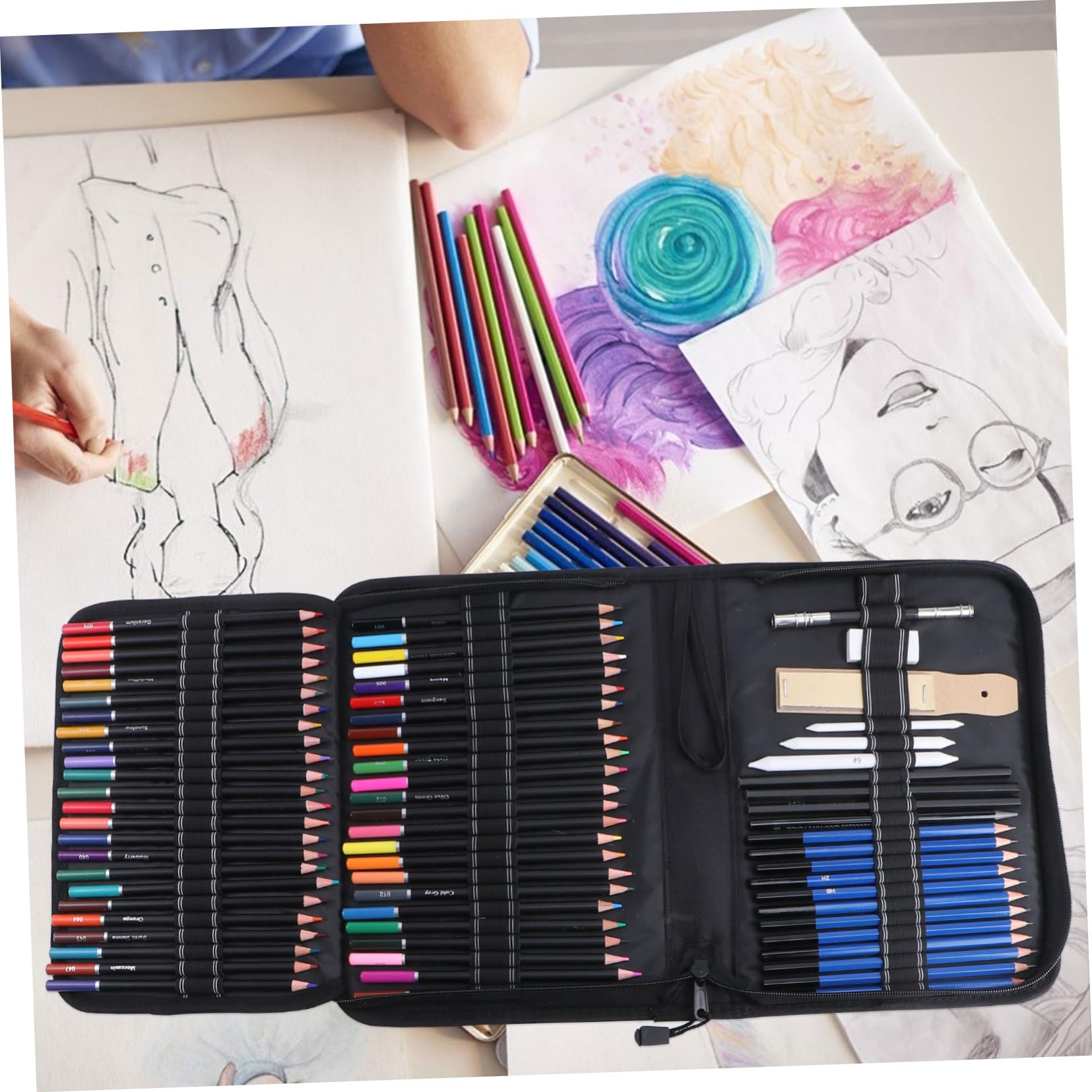CAXUSD Crayons de Couleur Pochette, Coffret 95 Pièces pour Dessin