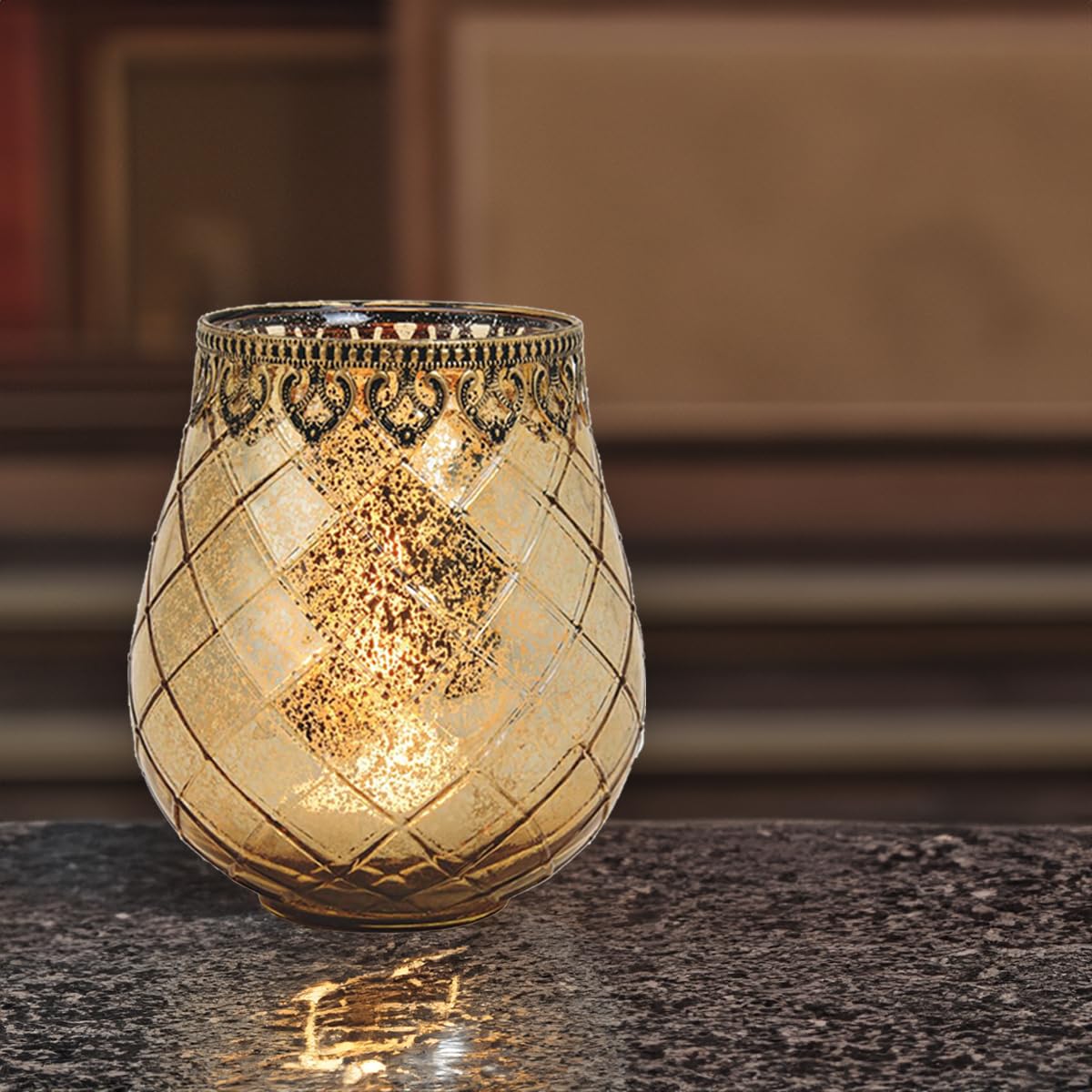Vintage Windlicht Kerzengläser gold 2er Set in 18 cm - Modernes Windlichtglas als Kerzenständer Laterne und Teelichthalter - Boho Kerzenhalter Teelichtglas als Tisch-Deko, Balkon, Hochzeit