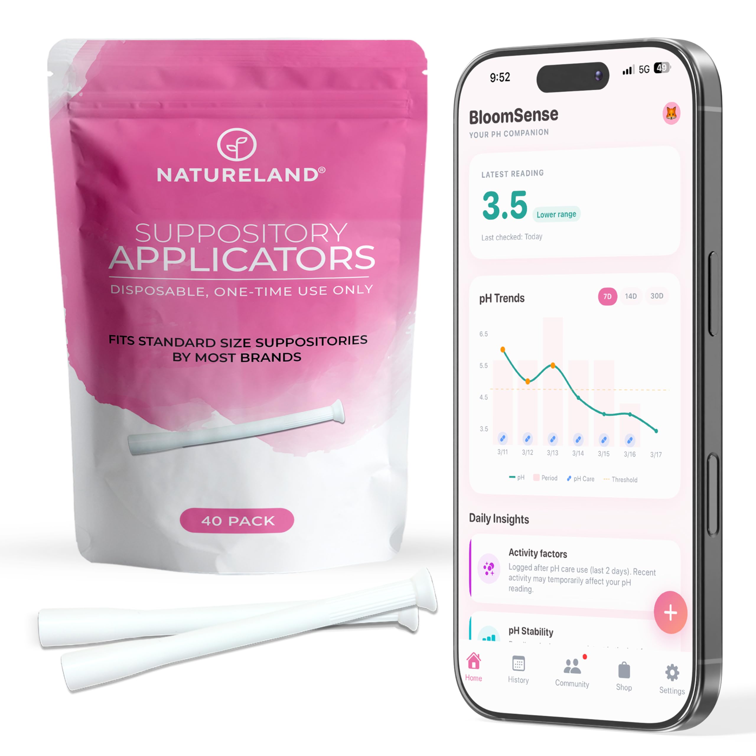 Natureland Personal Suppository Applicators for Women, Individually Wrapped Disposable Applicators with Silky Smooth Comfort Tip, Daily Intimate Care Tool (Large tip applicators, 40 Count (Pack of 1))