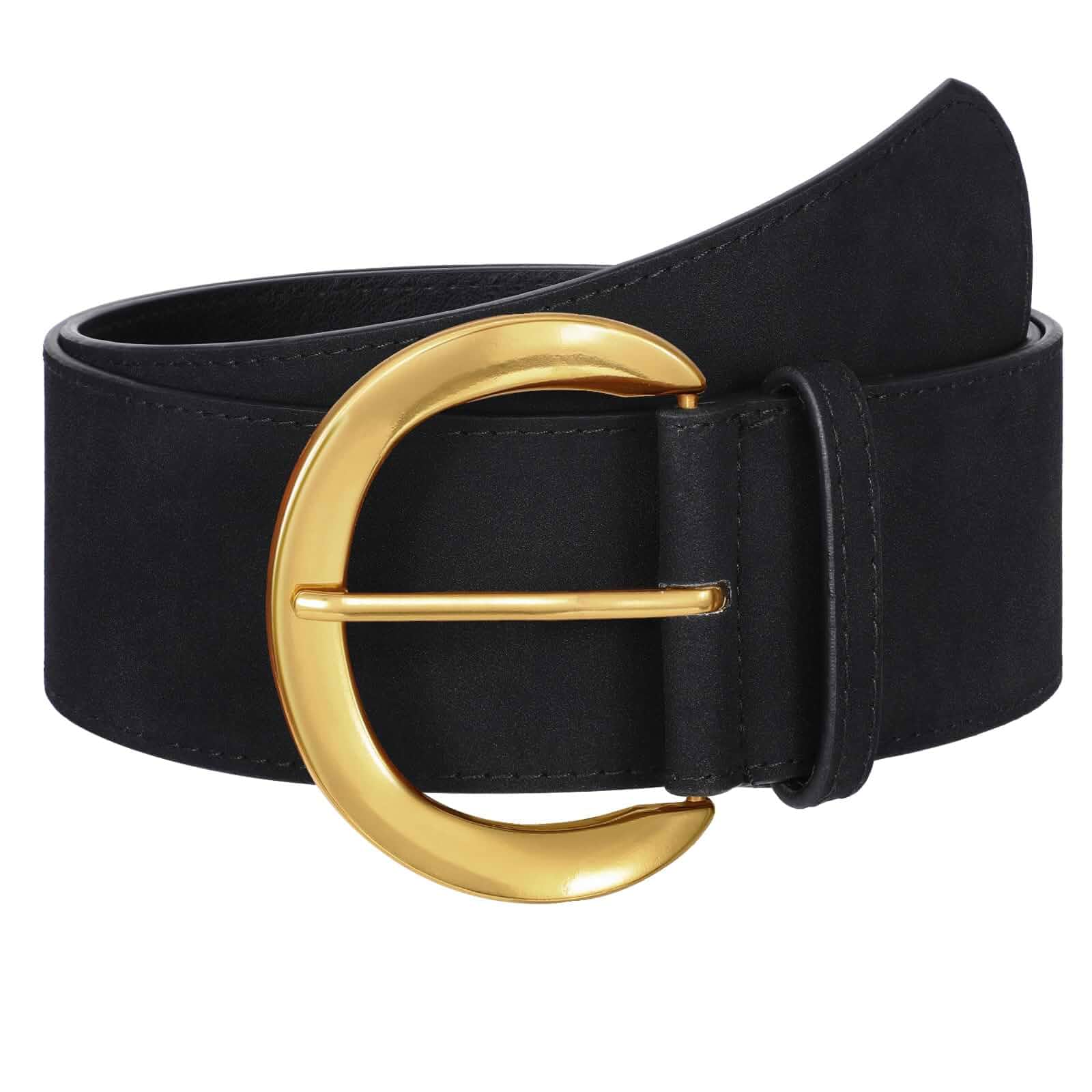 WHIPPY Women’s Wide Leather Belt for Dresses Fashion Casual Laides Thick Suede Belt with Gold Buckle