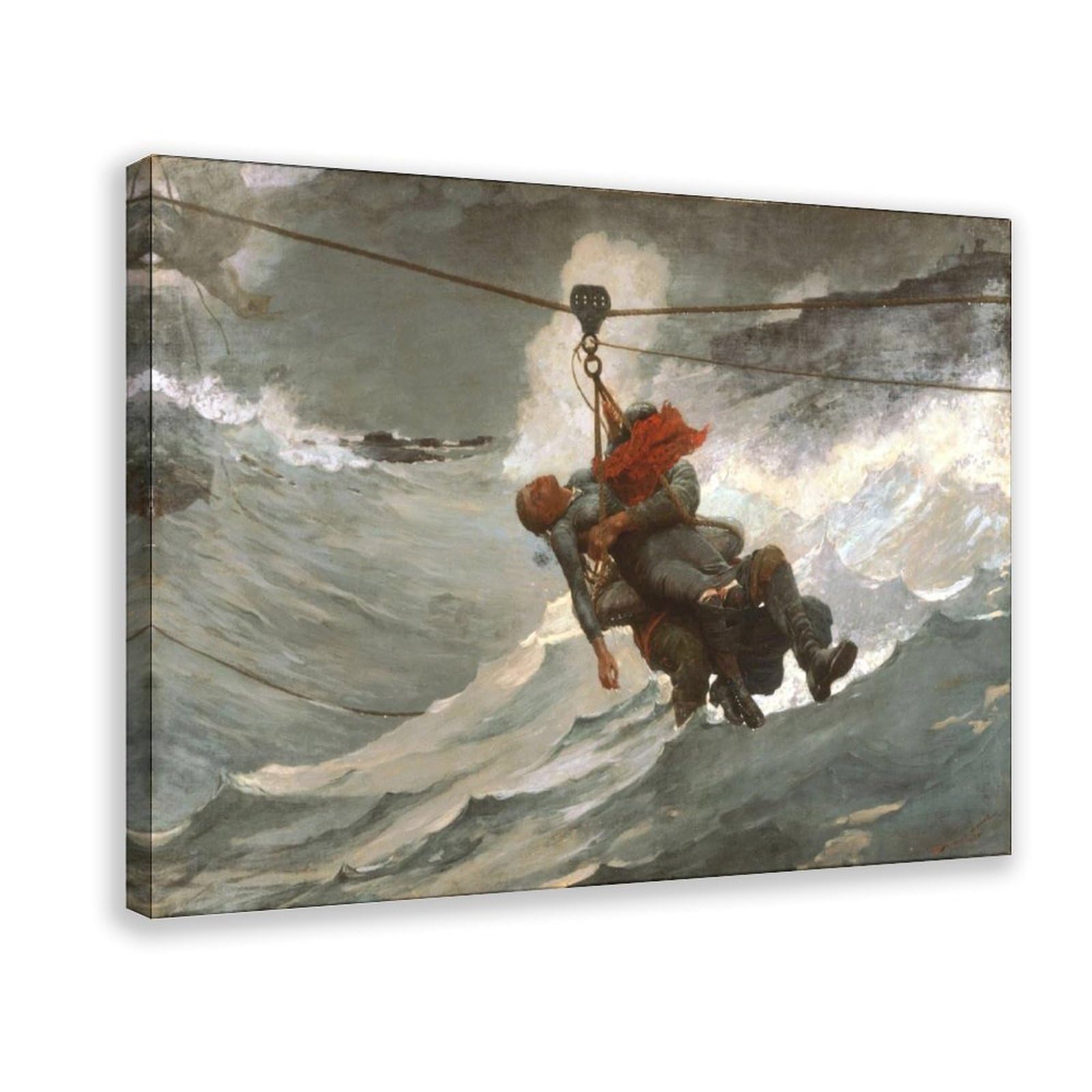 WCYB The Lifeline – Winslow Homer Dramatic Seascape Rescue Print – American Maritime Realism Prints Posters Canvas Deco Paintings Wall Art For Office Hanga