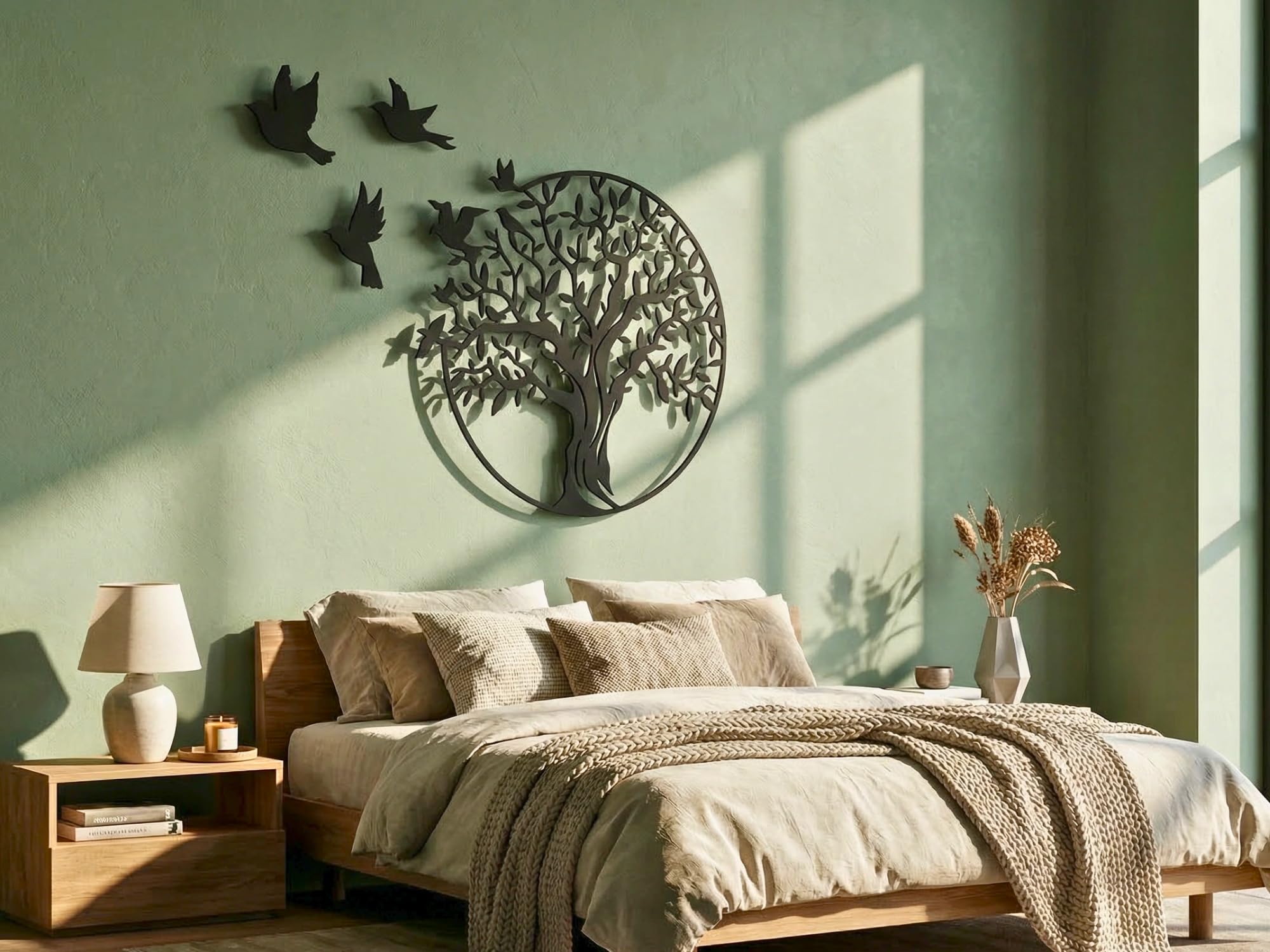 Vailla Arbre de Vie Tableau Decoration Murale 3D Deco Murale Salon Salle de Bain Chambre Cadre Décoration Chambre Triptyque Mural Bois (Arbre 8)