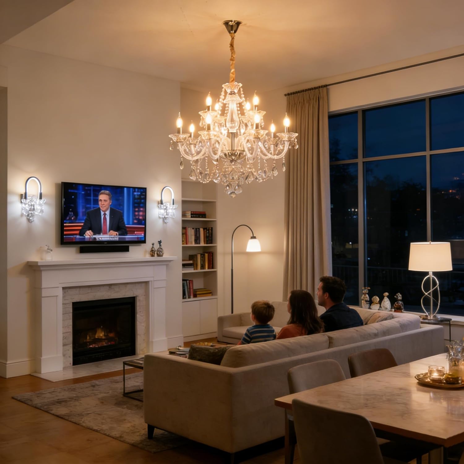 Clear Crystal Chandelier for Dinning Room Light Fixtures K9 Crystal Candle Ceiling Lighting Modern Transparent Crystal Lamp12-light for Living Room Bedroom Lobby Foyer (Clear 12 Lights)