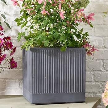 Large Light Grey Fibre Clay Indoor Outdoor Garden Planter Houseplant Flower Plant Pot (H) 37cm, (Dia