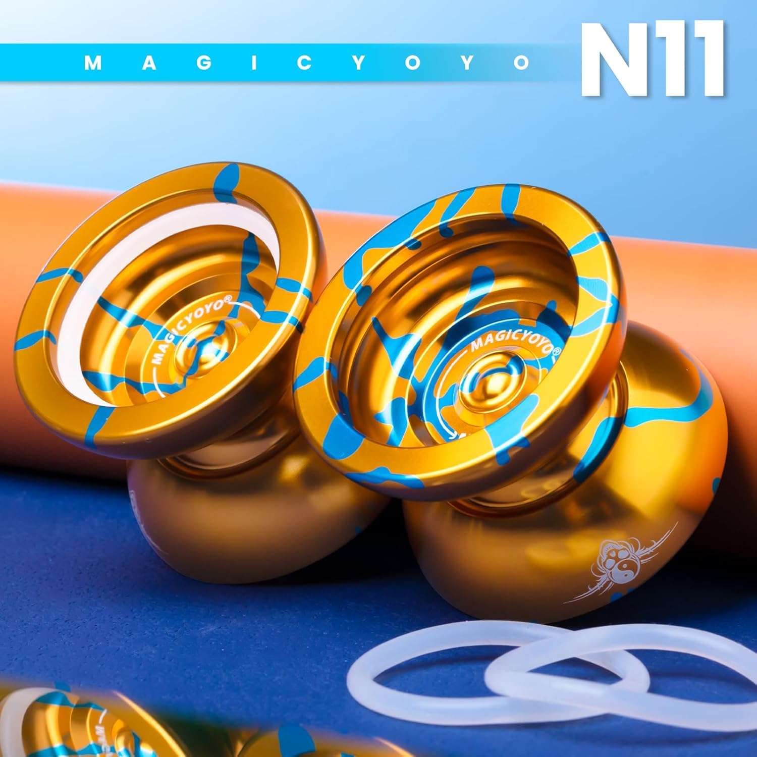 The Autostory Magic Yoyo N11 Professional Unresponsive Alloy Aluminum Yo-Yo Ball with 12 Strings and Responsive Bearing Kit (Golden Blue) 1