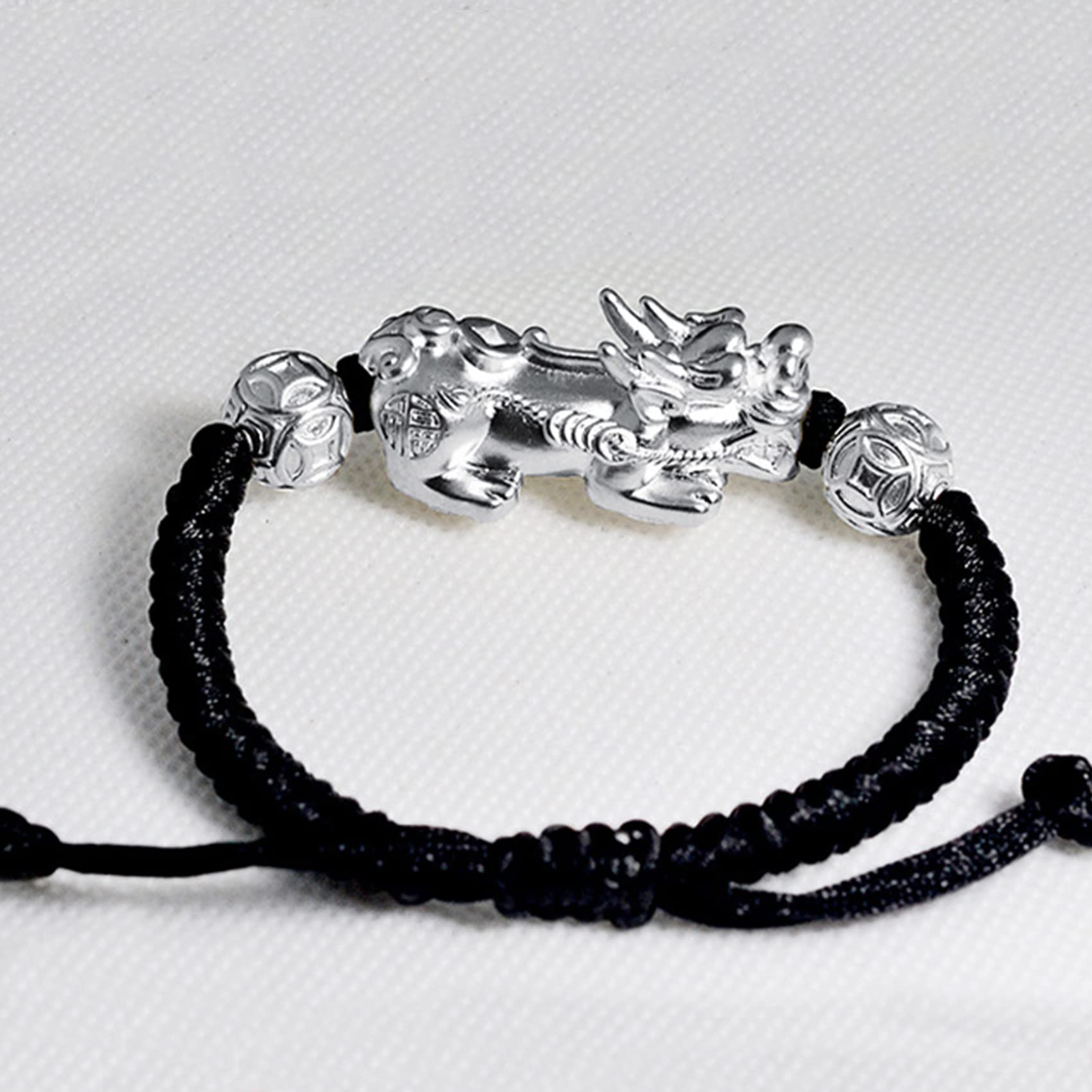 Pulsera de Hilo Rojo Pulsera de Plata de Ley 925 Feng Shui Pixiu Pulsera for Mujeres Hombres Pi Yao Amuleto Pulsera for Protección Riqueza Buena Suerte Pulsera de Cuerda Roja/Negra,Red,Small