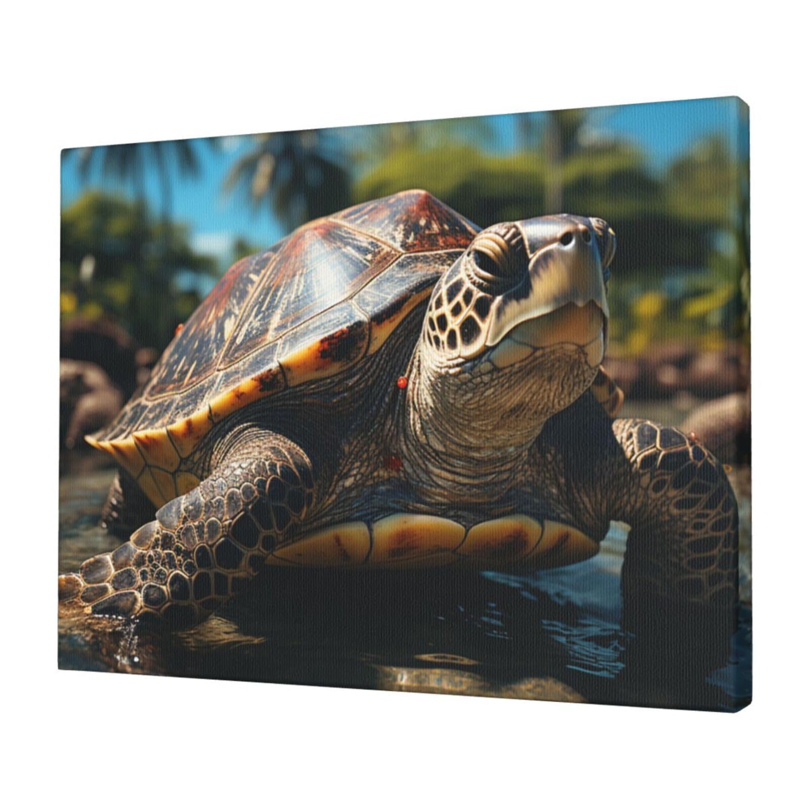 KLOPH Big turtle and palm trees Canvas Wall Art for Living Room 12"x16" Modern Artwork Painting for Bathroom Hanging Canvas Prints Aesthetic Wallart for Bedroom Kitchen Office Wall Decor