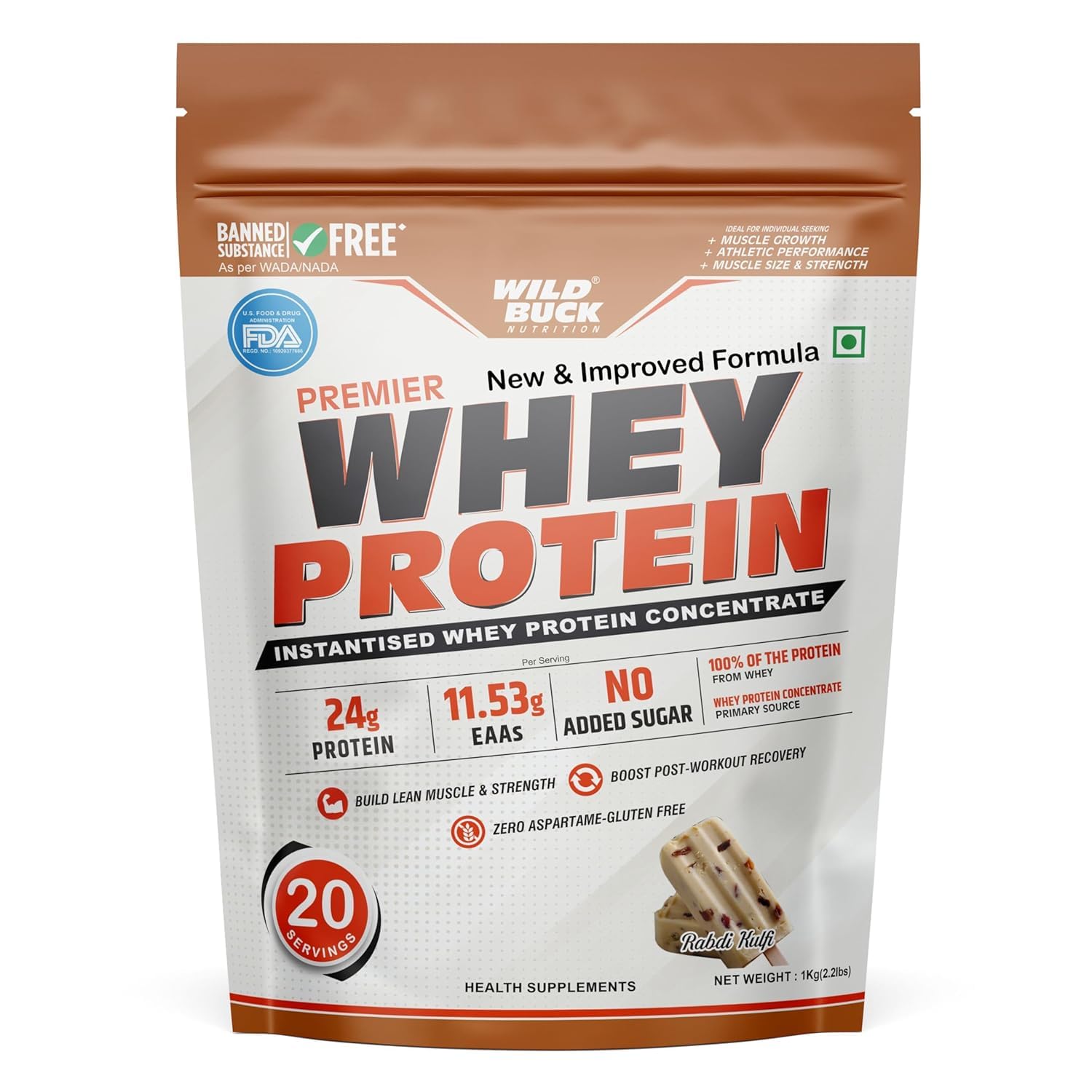 Wild Buck Nutrition Premier Whey Protein Powder 1kg – 24g Protein, 11.53g EAAs, 5.43g BCAAs | Instantised Whey Concentrate | No Added Sugar | Muscle Building & Post Workout Recovery | Gym Protein for Men & Women | Strength & Lean Muscle | Café Mocha Flavor — Amazon image 10