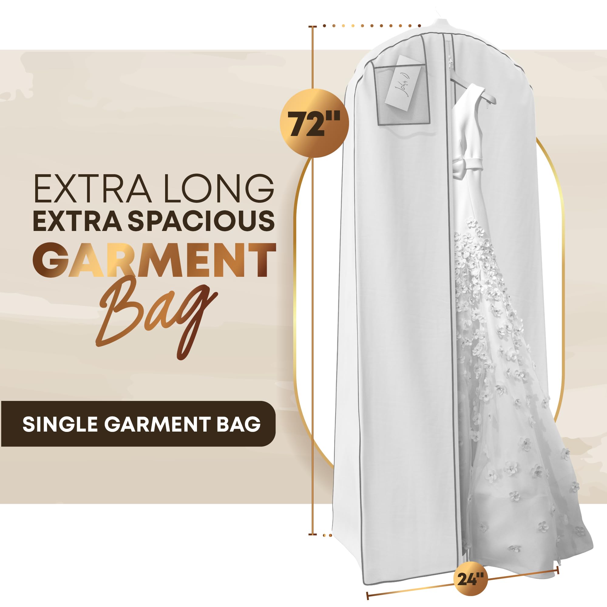 Amazon.com: Your Bags 72 Wedding Dress Garment Bag with 20" Gusset & ID  Window - Extra Large Bridal Garment Bags for Travel - Breathable, Foldable Dress  Bag for Puffy Dresses, Prom &