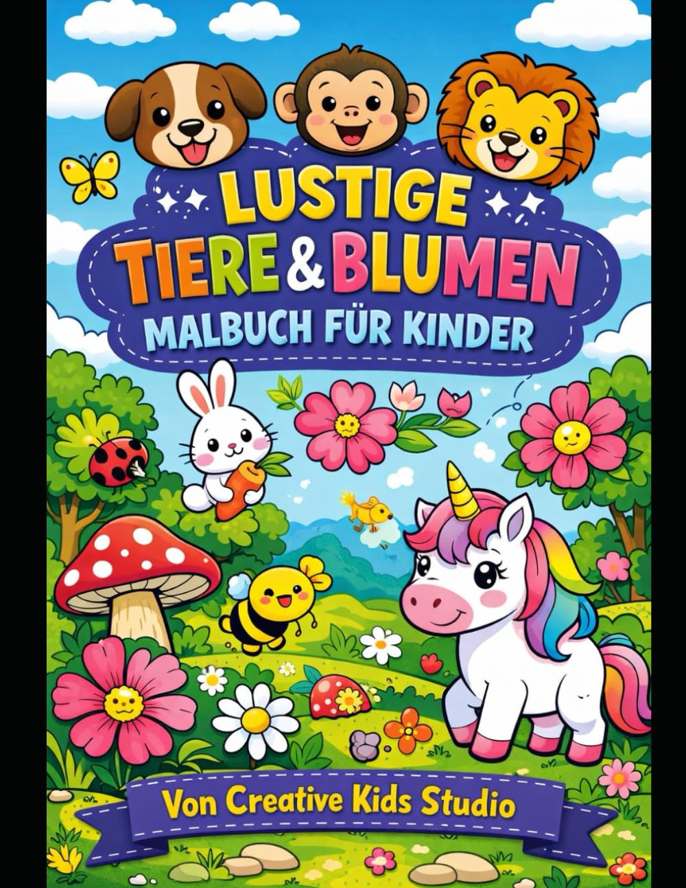 Lustige Tiere & Blumen: Malbuch für Kinder: Spaßige Aktivitäten und Ausmalbilder für Kinder