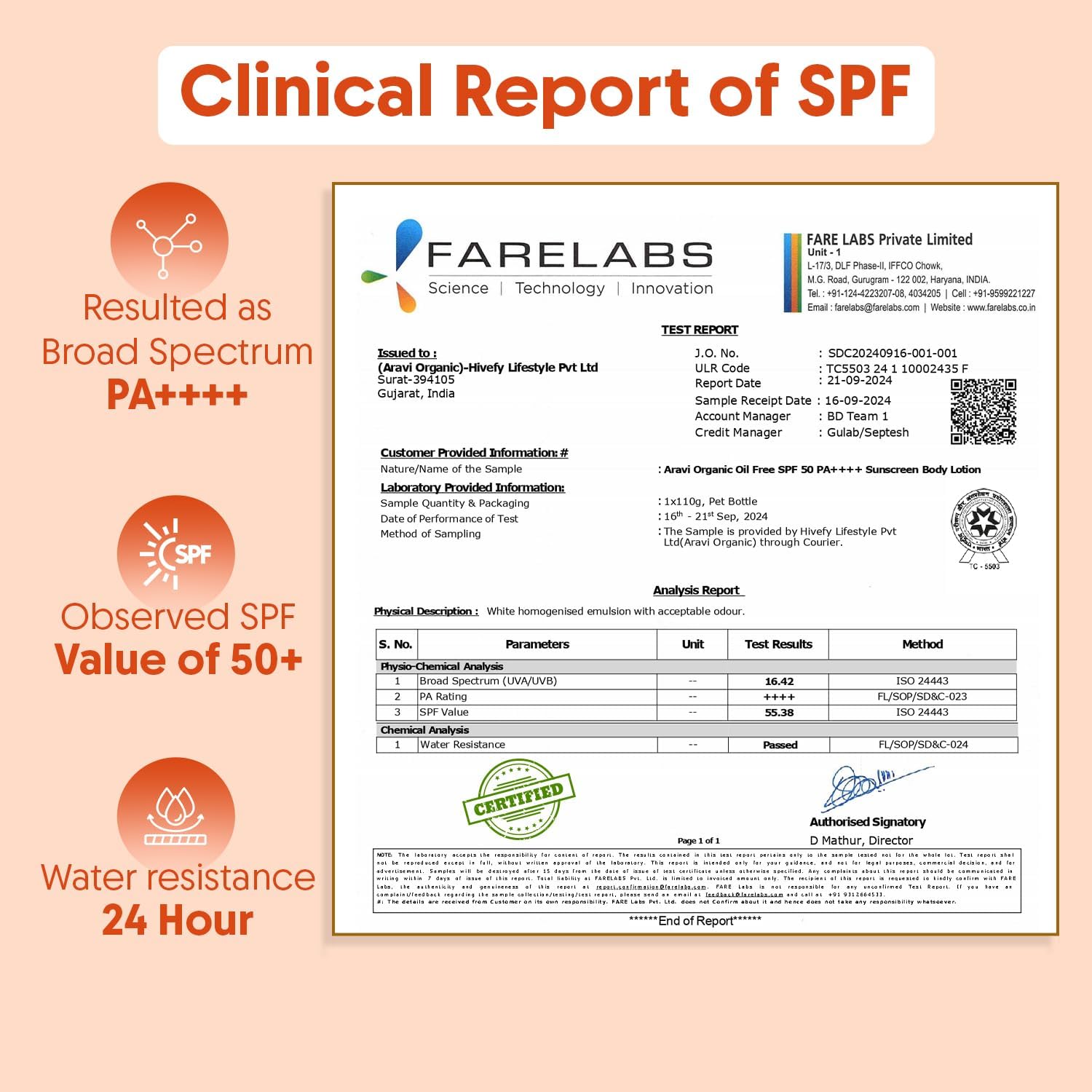 Ara.vi Org.anic Oil-Free Sunscreen Body Lotion SPF 50 PA++++ | Lightweight, Quick Absorbing & No White Cast | UVA & UVB Protection | With Niacinamide, Hyaluronic Acid & Copper Tripeptide | 200ml