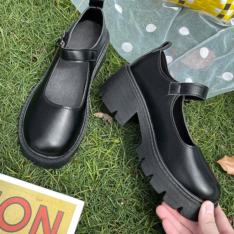Image of Women's Platform Mary Janes Heart Cat Buckle Rivets Ankle Lolita Gothic Princess Platform Pumps Patent Leather Thorn Vintage Traditional Embroidery Upper Dress Shoes