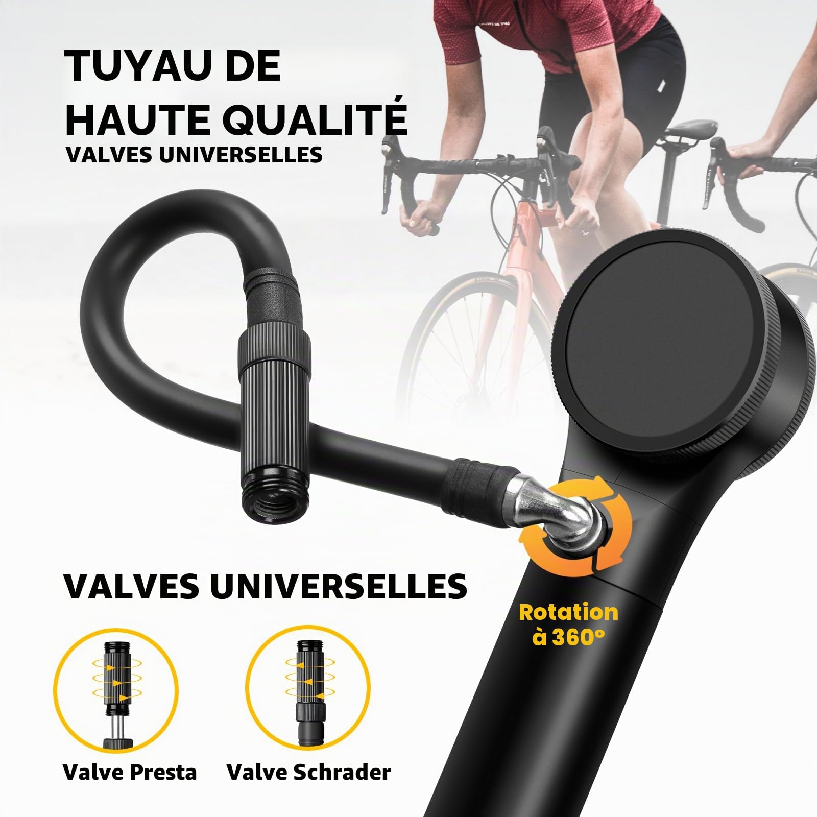 ROCKBROS Mini Pompe à Main Vélo Max. 320PSI Gonfleur Deux Temps Léger Valve Presta Schrader Manomètre Électronique Alliage d’Aluminium VTT Fourche Avant Vélo Trotinnete Électrique Basketball Noir