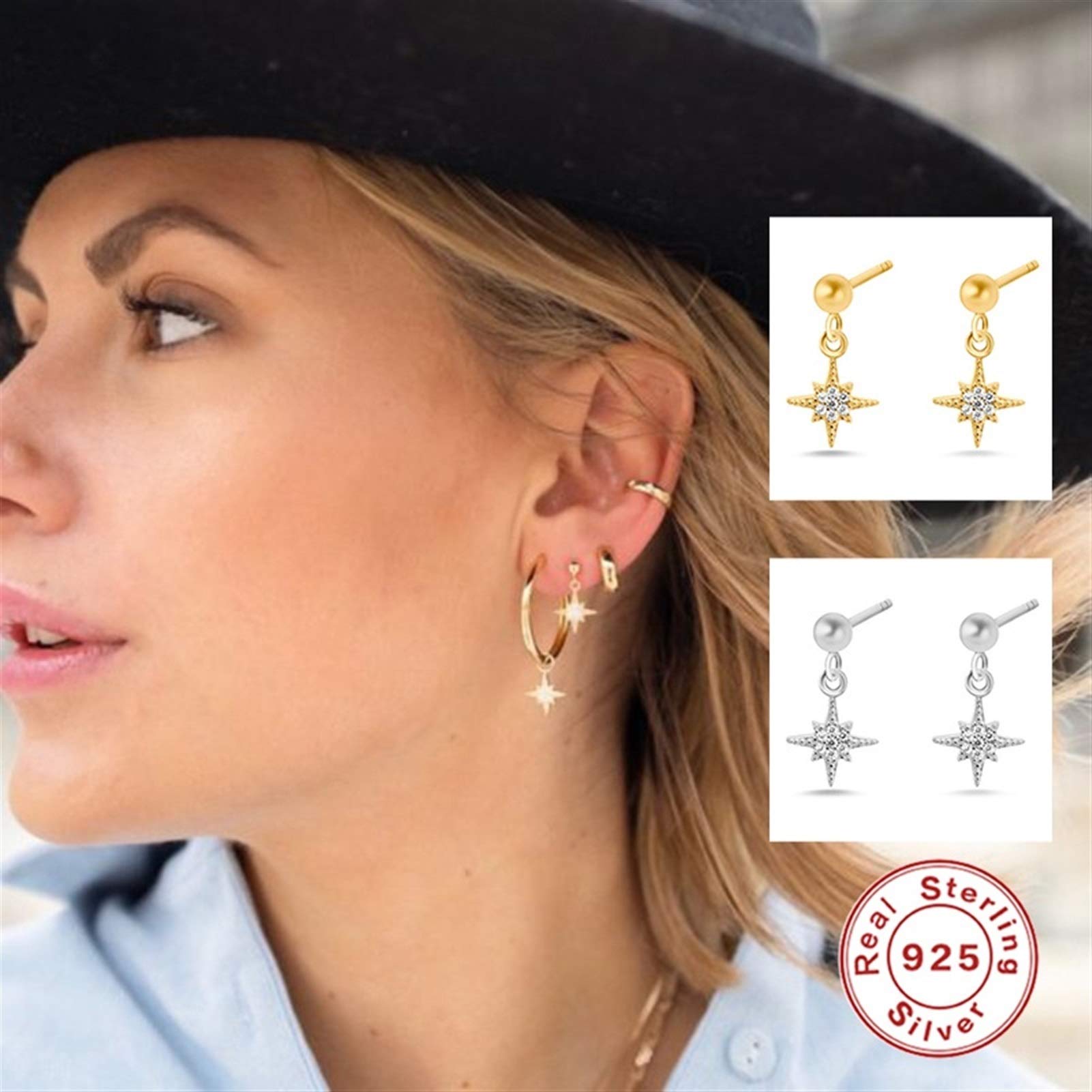 YCTTKDD 2PCS 925 Sterling Silber Bling CZ Piercing Ohrstecker für Liebhaber Paare Luxus Puncture Pendientes Feiner Ohrring Schmuck yc720 (Gem Color : H)