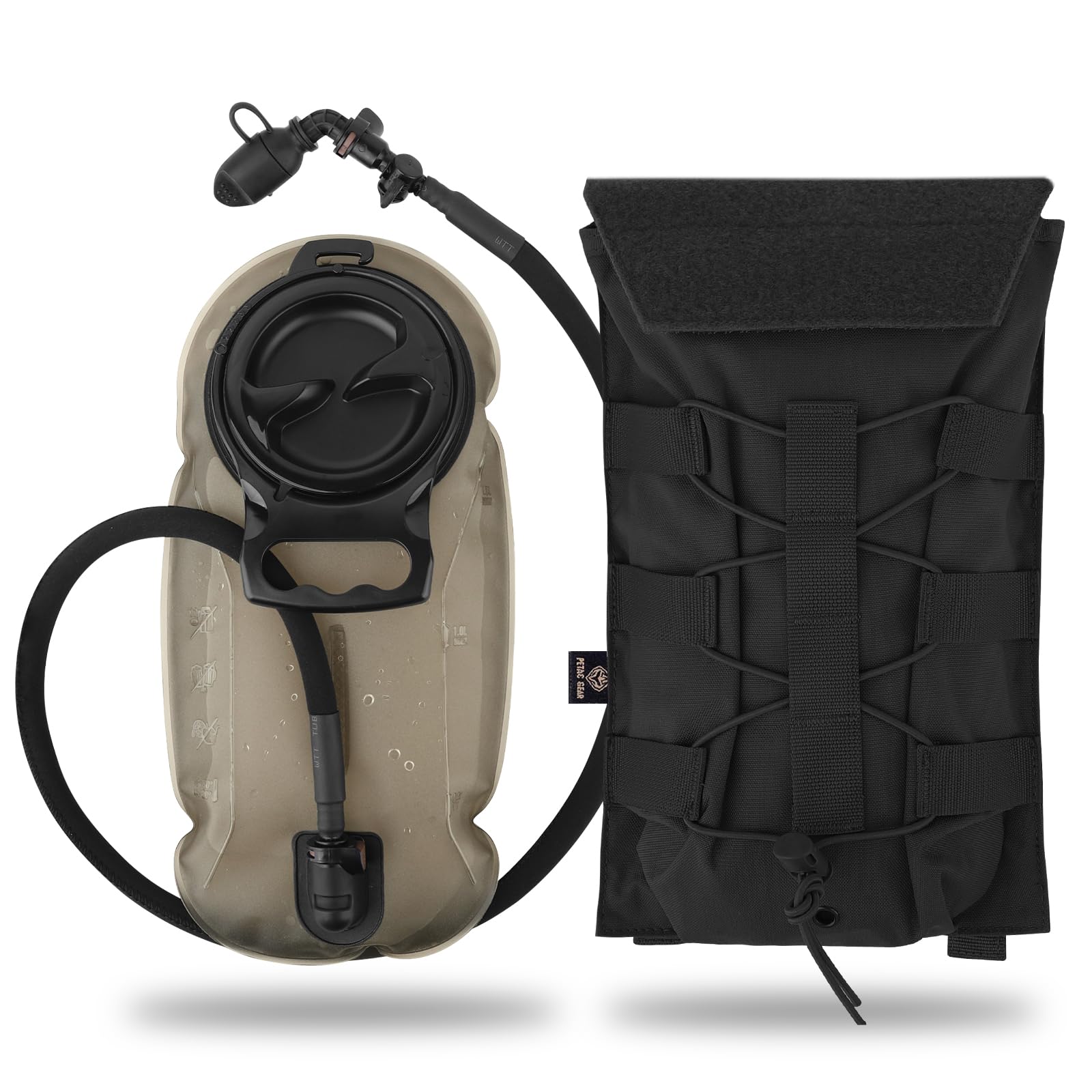 PETAC GEAR Tactical Hydration Pack, Molle Carrier Pouch for 50 oz Hydration Bladder Daypack Water Backpack (BK-1.5L Bladder +Pack)