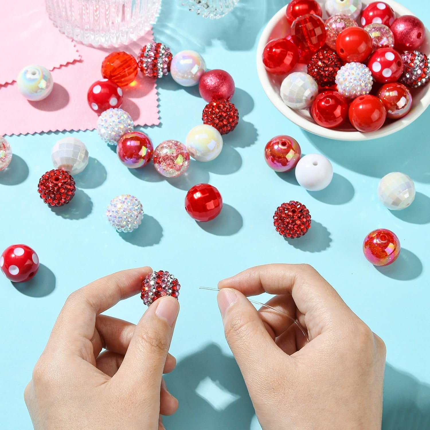LiQunSweet 50 pcs 20MM Red Theme Bubblegum Beads Chunky Round Disco Ball Acrylic Beads Making for DIY Jewelry Necklace Bracelets Keychain Bulk Home Decoration