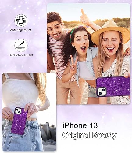 Miniatura 7 de CASEFIV Funda de mármol para iPhone 13, 3 en 1, resistente a los golpes, policarbonato duro y silicona, 6.1 pulgadas, purpurina púrpura oscuro