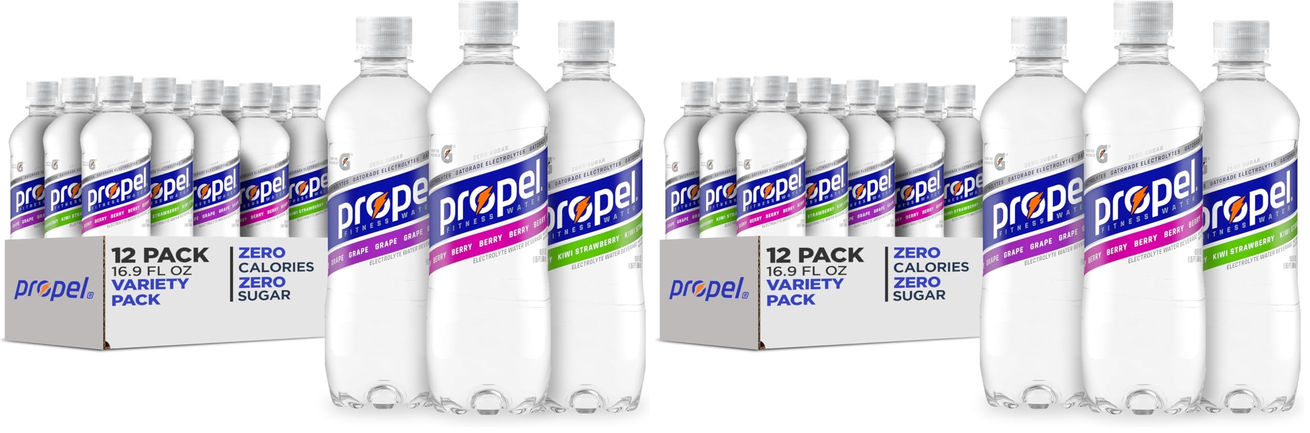 Propel,3 Flavor Variety Pack,Zero Calorie Sports Drinking Water with Electrolytes and Vitamins C&E,16.9 Fl Oz,(Pack of 24)