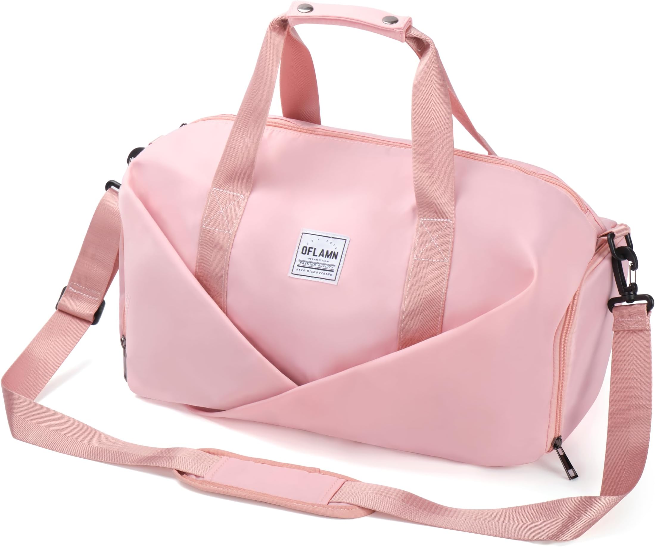 OflamnGym Bag for Women Men, Travel Duffle Bag, Sports Tote Gym Bag with Shoe Compartment & Wet Pocket & Trolley Sleeve, Weekender Overnight Bag for Travel Gym Yoga Hospital (Pink), Pink