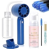 Vista 9 de EMEDA Kit de Champú para Pestañas 2.02 fl oz Kit de Limpieza de Pestañas con Secador de Ventilador Recargable/Cepillo/Botella de Enjuague, Limpiador