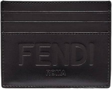 FENDI Roma Dark Navy Calfskin Leather Card Case Wallet Embossed Logo Slim Holder New