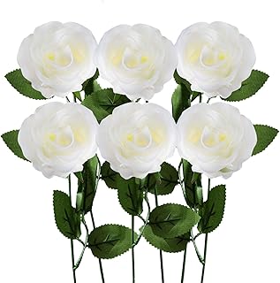 Kalolary rosa artificiale, 6 pezzi fiori di seta fiore fiori finti bellissimi fiori finti realistici per bouquet da sposa fai da te decorazioni per la casa (bianco)