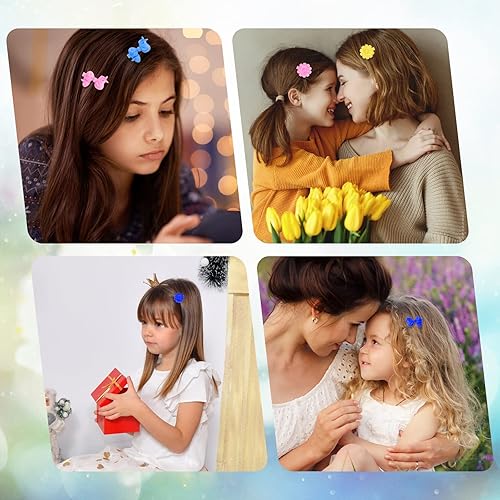 Miniatura 6 de Juego de 72 pasadores de plástico autobisagra para niñas, flores multicolor y moño, de los años 80 y 90 (color al azar)