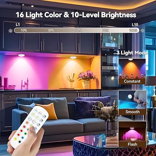 Miniatura 3 de Luces de disco recargables con control remoto, paquete de 3 luces magnéticas para debajo del gabinete, 1500 mAh, funciona con pilas, luces LED con