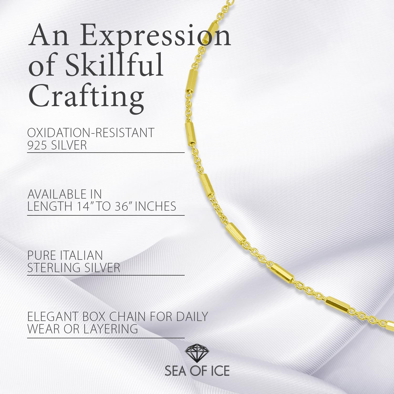 SEA OF ICE Sterling Silver 1mm Diamond-Cut Bar Station Rolo Chain Necklace For Women, Size 14" - 36" Italy