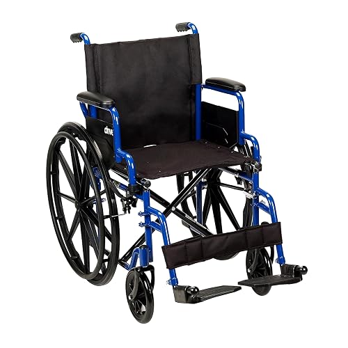 Drive Medical Blue Streak Lightweight Wheelchair, Footrests, 18" Seat