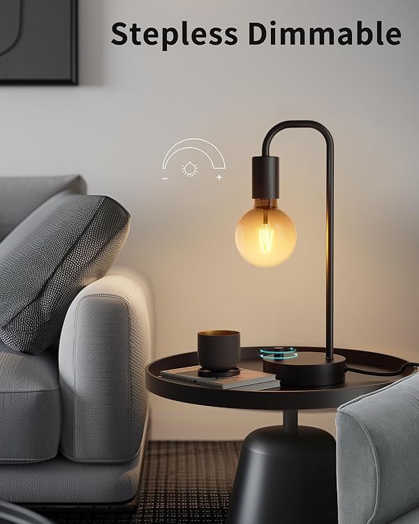 ONEWISH Industrial Table Lamp for Bedroom, Fully Dimmable Modern Bedside Lamps with 2700K Warm Light Bulb for Kids Reading, Minimalist Nightstand Lamps for Living Room, Office (Bulb Included) by ONEWISH - Image 2