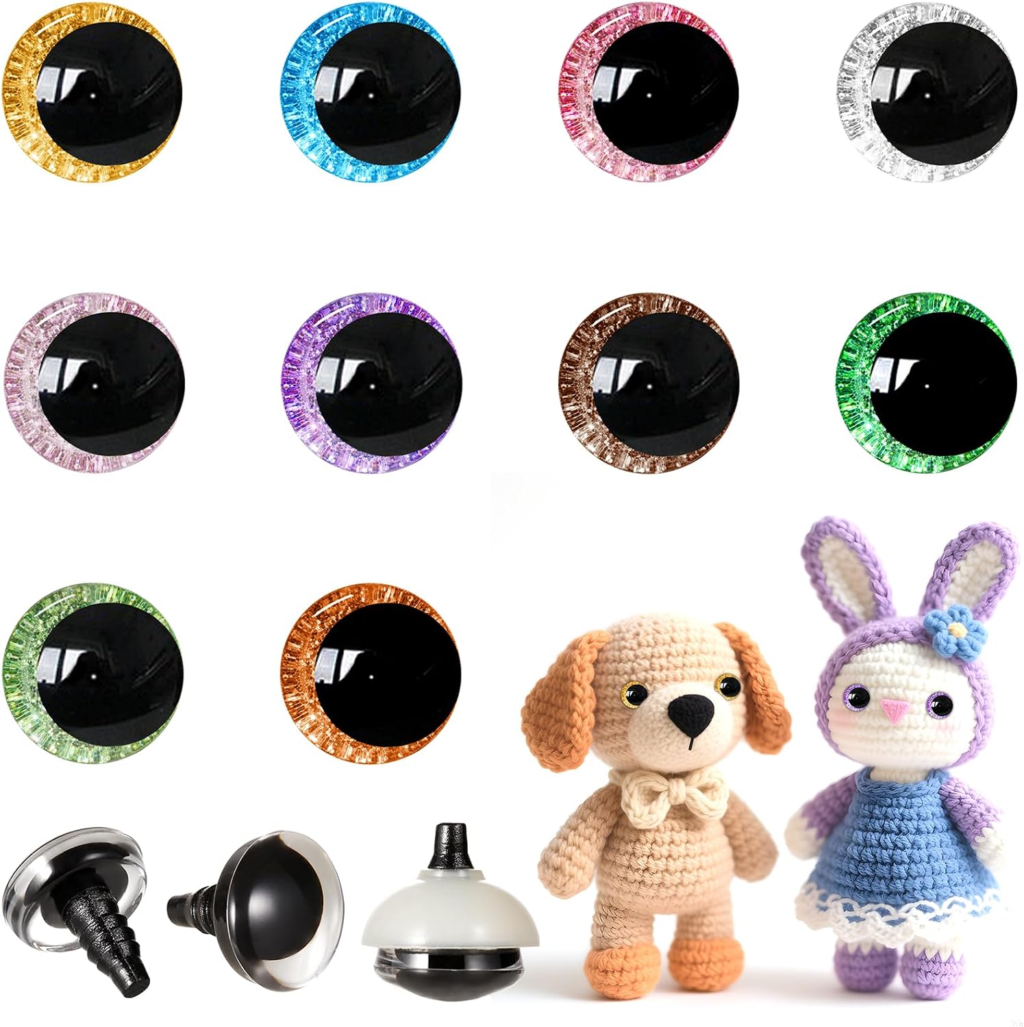 MUCUNNIA 200pcs 14mm 3D Moon Glitter Safety Eyes for Crocheting with Washers Laser Crochet Eyes Amigurumi Eyes for Crochet Animals Craft Doll Eyes Stuffed Crochet Eyes for Crafts