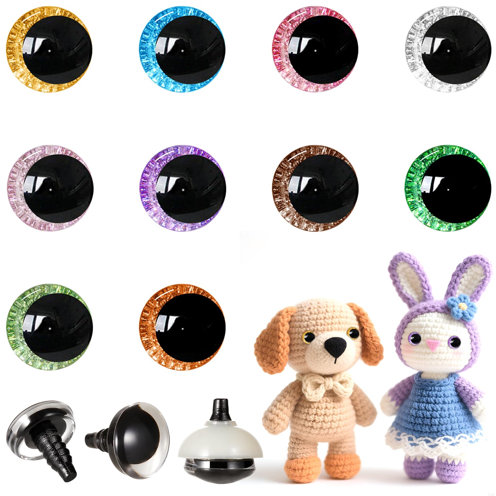 MUCUNNIA 200pcs 14mm 3D Sparkle Moon Safety Eyes for Amigurumi with Washers