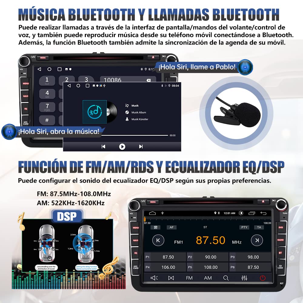 AWESAFE Android [4GB+64GB] Radio Coche admite SIM 4G con Pantalla 2 DIN CD/DVD para VW, Autoradio CarPlay/Android Auto para VW conBluetooth/RDS/USB/FM/SD/RCA, Admite Mandos del Volante y Aparcamiento