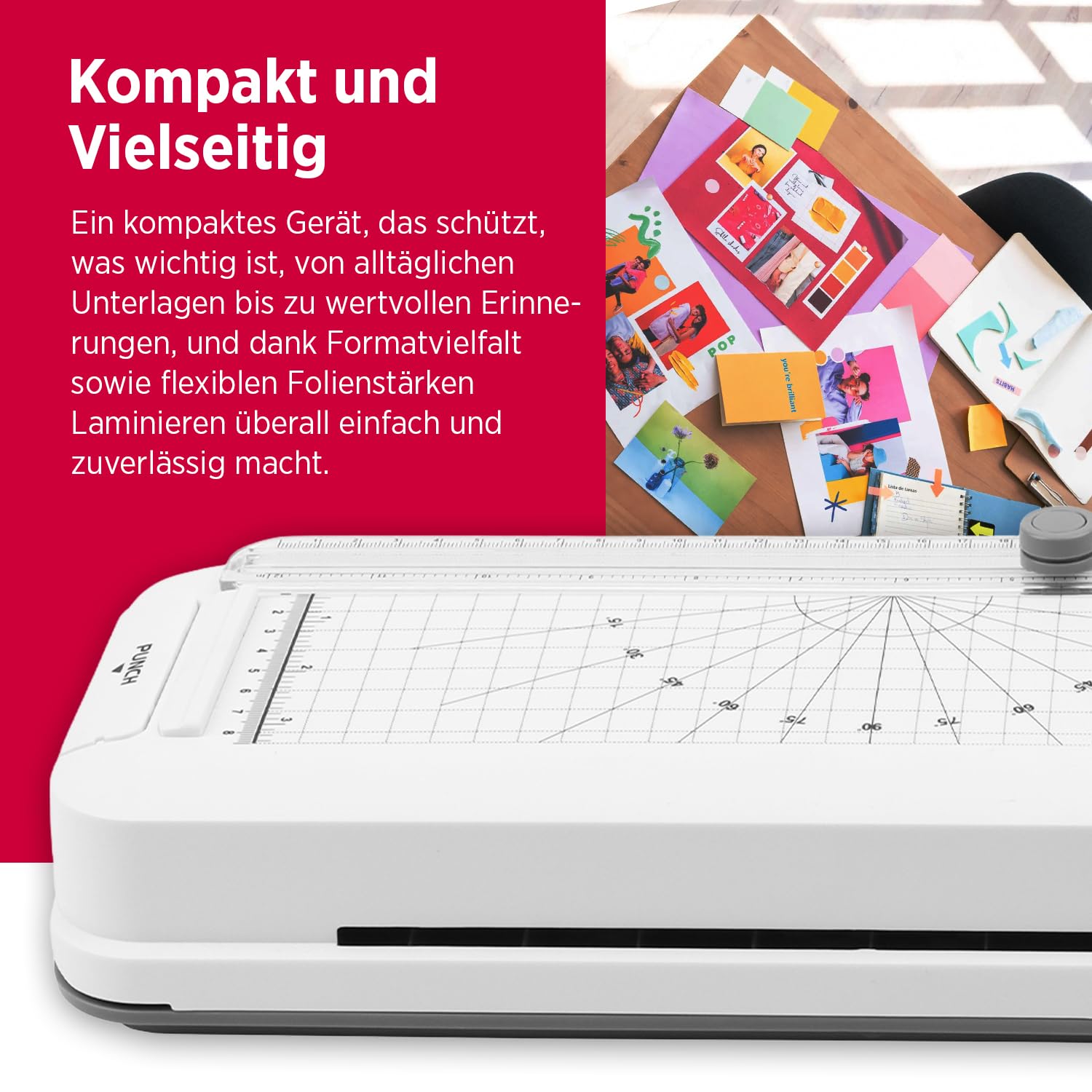Olympia A260 COMBO Laminiergerät A4 – 4-in-1 Heißlaminator mit Schneidelineal, Locher, Eckenrunder + 5 Laminierfolien | Laminator für DIN A4 Folien 80–125 Micron, Anti-Block-System, Überhitzungsschutz